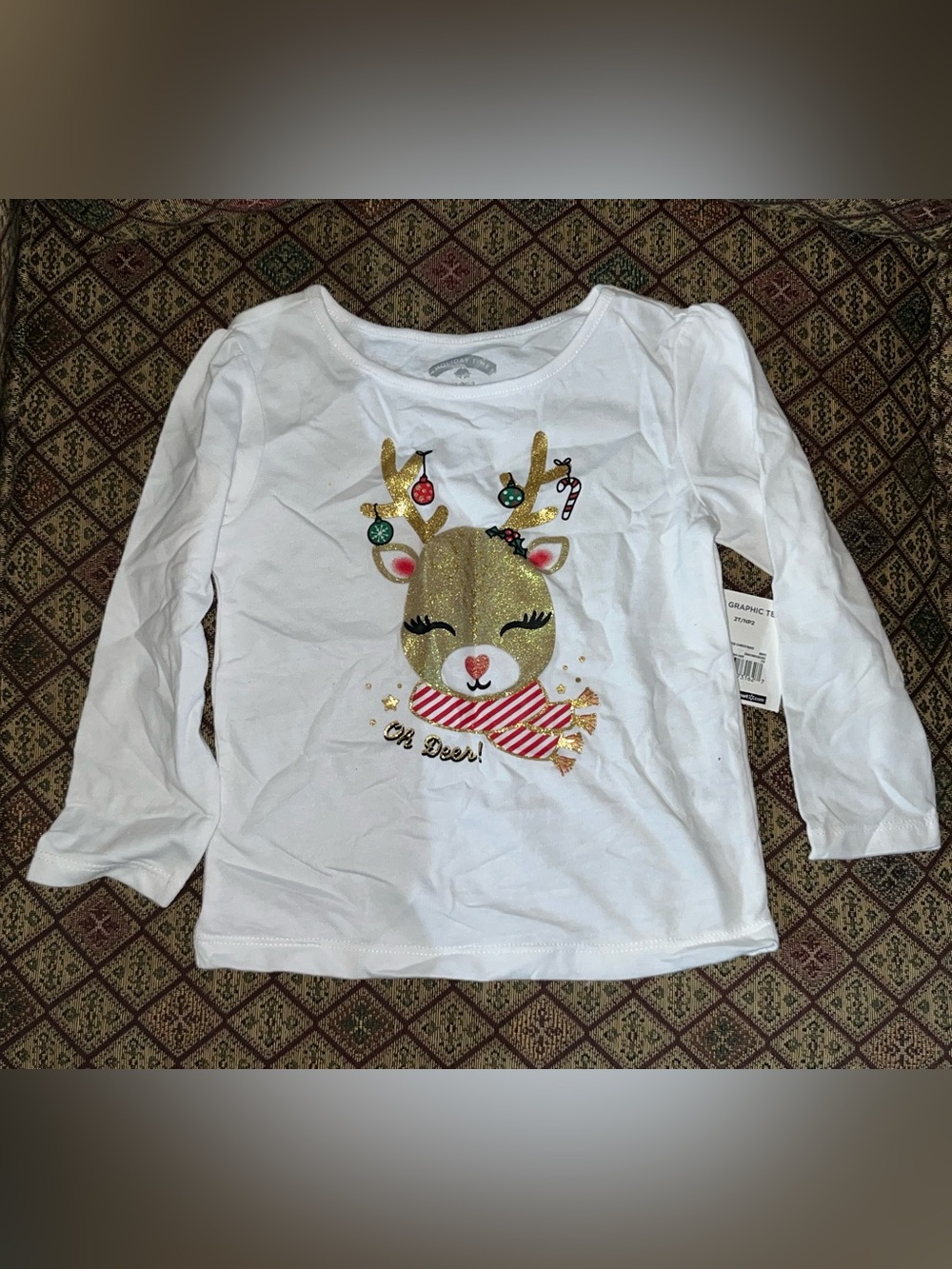 Holiday Time Girls 2T Christmas Shirt Glitter Reindeer Oh Deer Long Sleeve